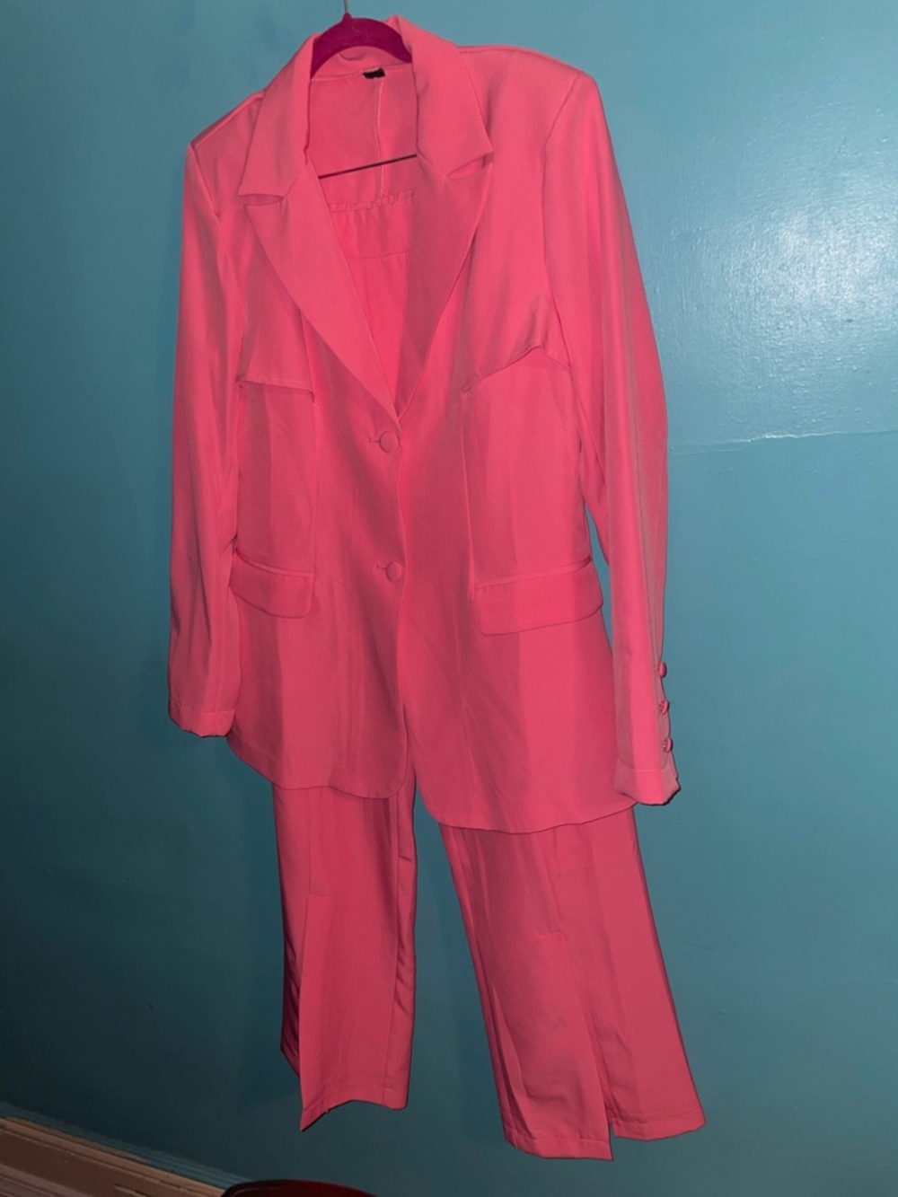 Women’s Pink Two-Piece Blazer and Wide-Leg Pant Set